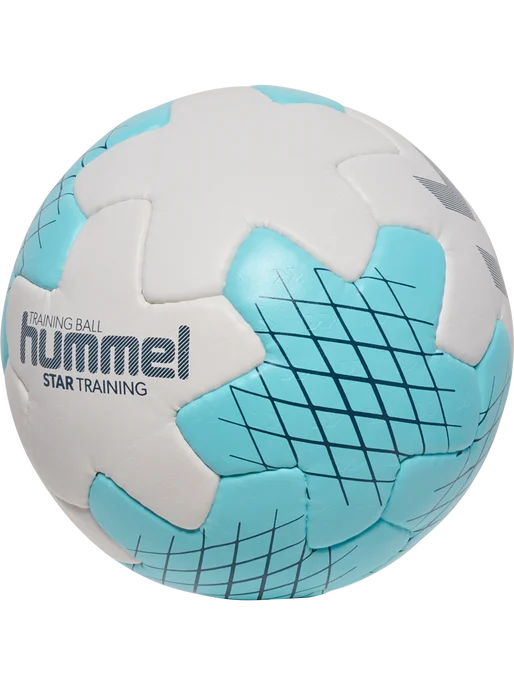 Hummel Star Training håndbold i hvid og turkis med mørkeblåt netmønster