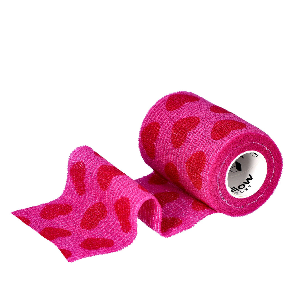 Pink selvhæftende sportsbandage med røde hjerter fra Yellow Sport