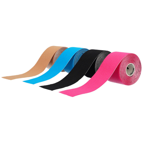 Yellow premium kinesiologitape (5 cm x 5 m) i beige, blå, sort og pink